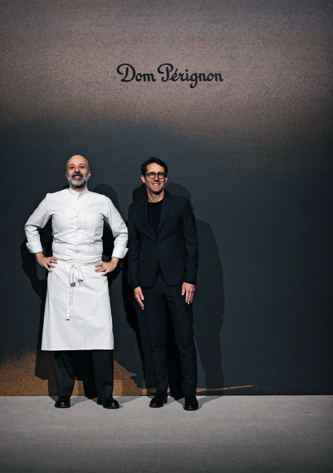 Da sinistra, Niko Romito e Vincent Chaperon, chef e chef de cave alla cena di Dom Pérignon.