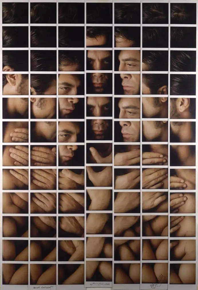 L'attore Javier Bardem sempre scomposto con la tecnica delle Polaroid di Galimberti.