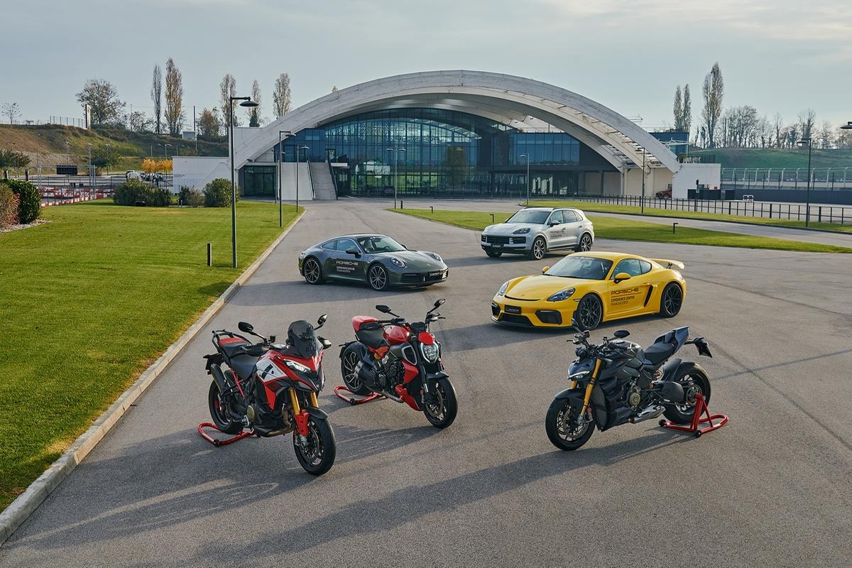 BARGNANA, ITALY - DECEMBER 4: Ducati + Porsche photo shoot at Porsche Experience Center Franciacorta on December 4, 2023 in Bargnana, Italy. (Photo by Guido De Bortoli/Getty Images)