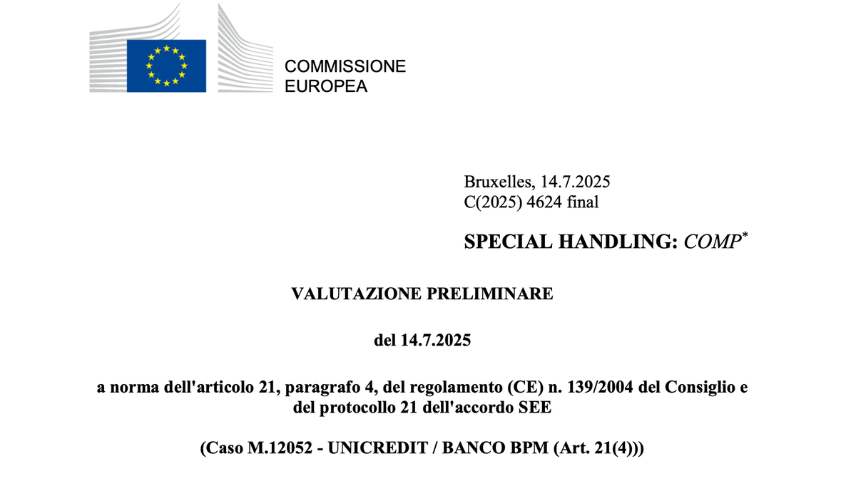 La lettera della Dg Comp all’Italia sull’ops di Unicredit su Banco Bpm