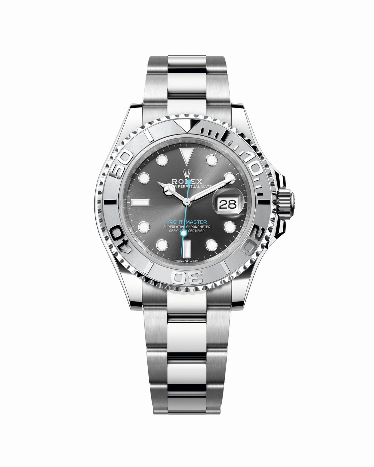Il Rolex Yacht-Master 40 è dotato di una lunetta girevole bidirezionale che facilita calcolo e lettura dei tempi di regata.