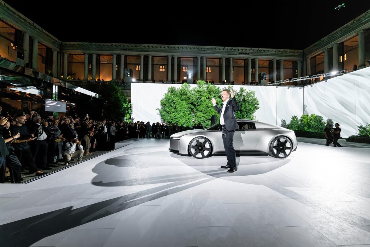 Audi CEO Gernot Döllner beside the Audi Concept C at the 'Strive for clarity' event on September 2, 2025, in Milan, Italy