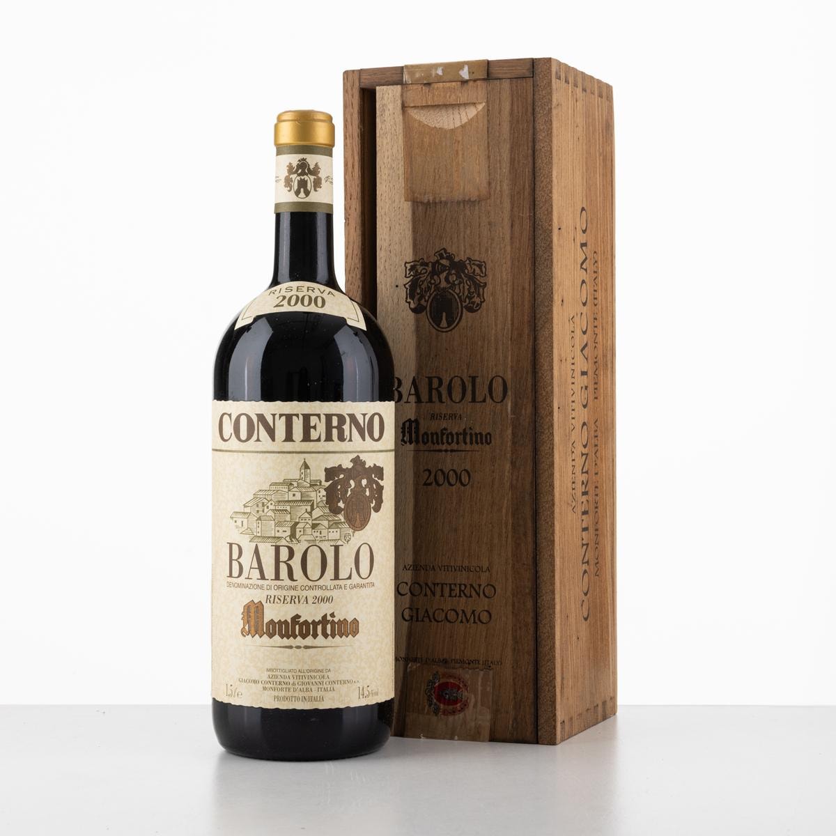 Monfortino Riserva di Giacomo Conterno, in formato magnum (lotti 110, stima da mille a 1.500 euro).