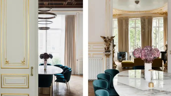 Si trova al piano nobile di un antico palazzo nel VII° Arrondissement, questo appartamento di 300 metri quadrati circa (terrazzino di 12) con due camere da letto e altrettanti bagni, che combina eleganza francese con pezzi di design. La richiesta, di Knight Frank SNC, è di 6 milioni 990mila euro.