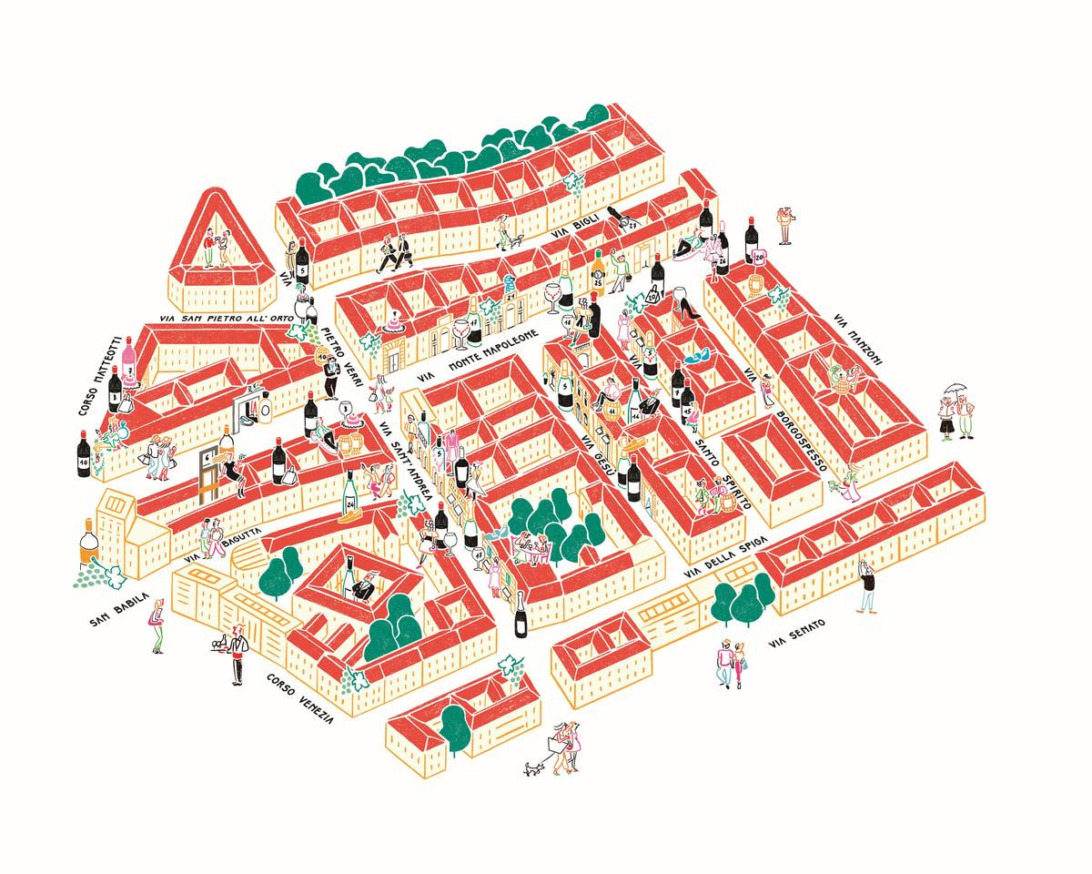 La mappa delle boutique del Quadrilatero disegnata per Gentleman da Federica Del Proposto.