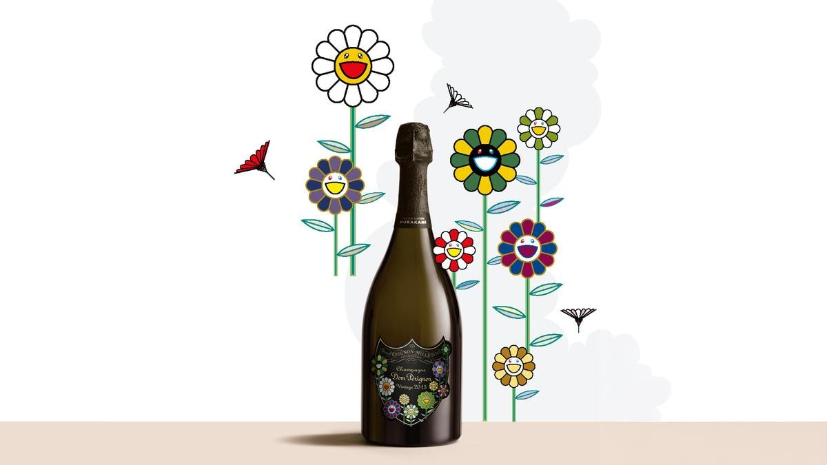 Dom Pérignon Vintage 2015 x Murakami?????, nel classico stile bidimensionale dell’artista giapponese.????????????????????????????????????????????????????????????????????????????????????????????????????????????????????????????????????