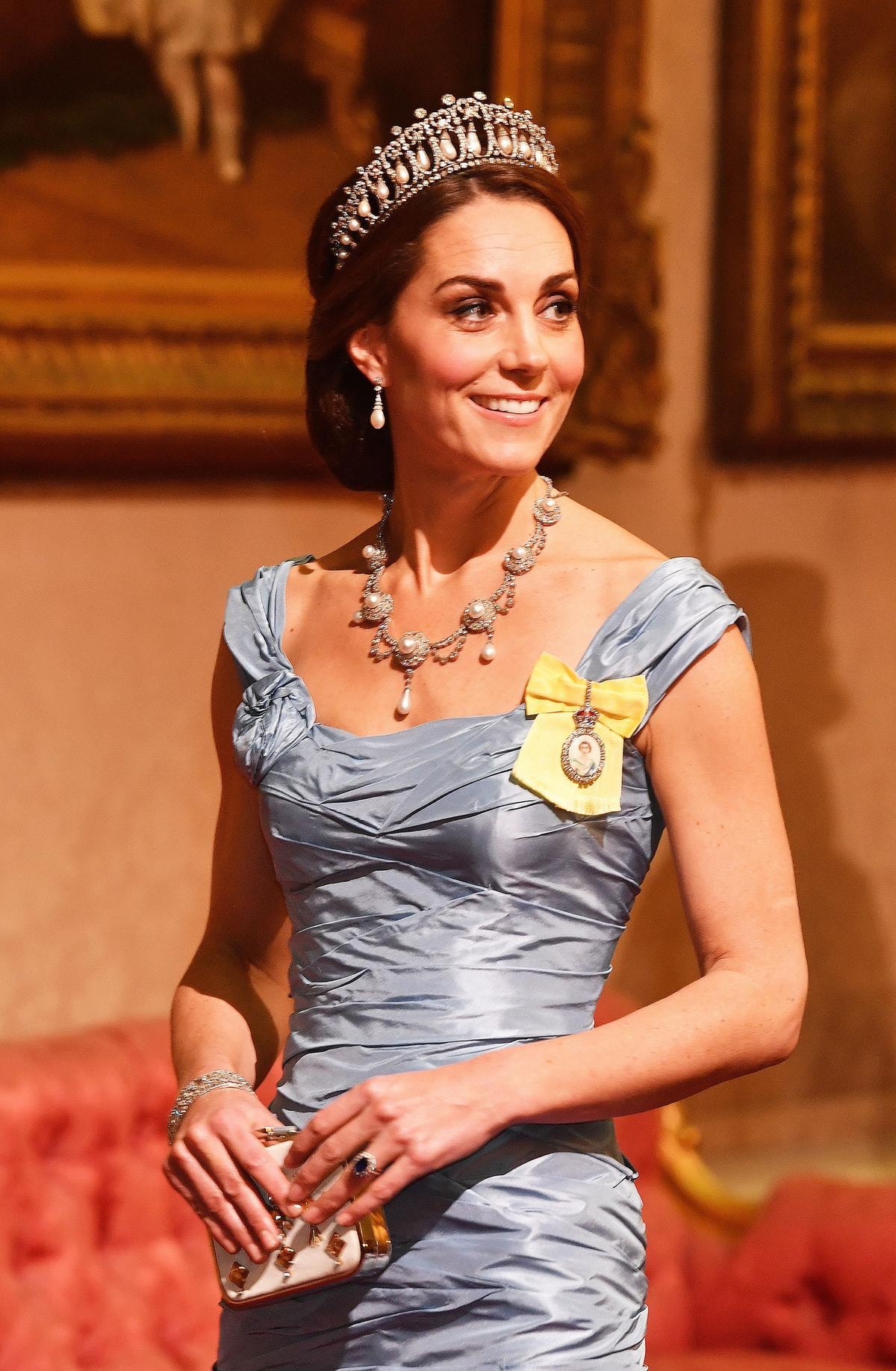 The Duchess of Cambridge during the State Banquet at Buckingham Palace, London for their State Visit to the UK.