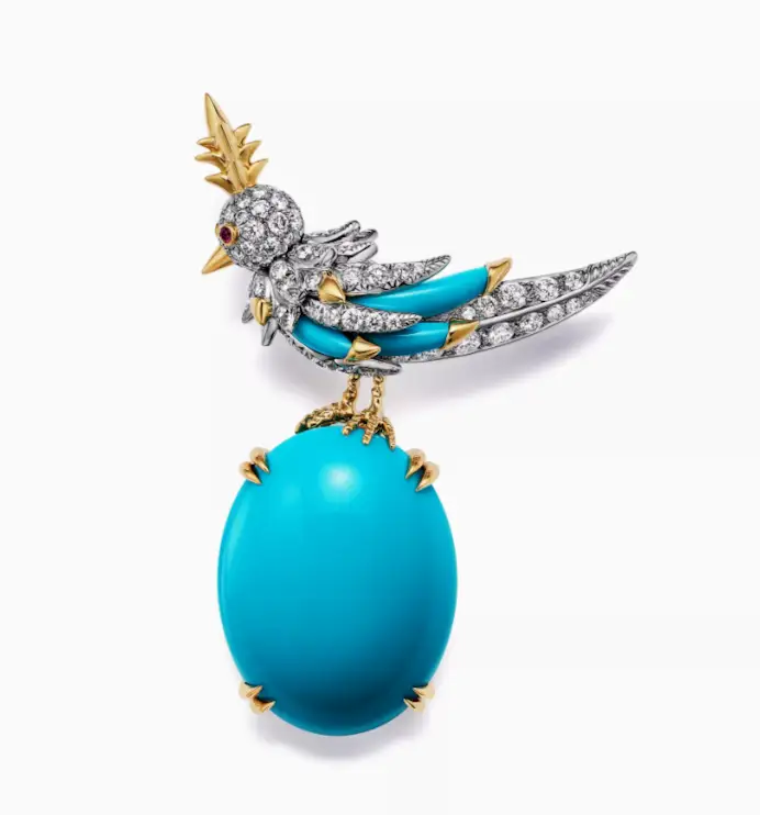 Collezione Bird on a Rock by Tiffany Spilla in platino e oro con turchesi e diamanti