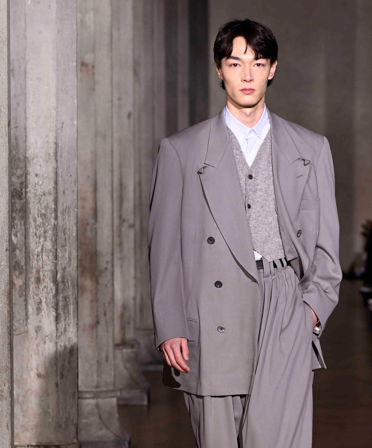 Un look Soshiotsuki fall-winter 2026/27 (foto Francesc Ten/MFF)