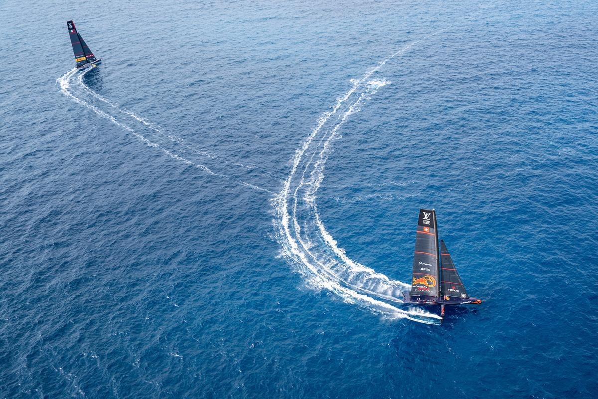 September 01, 2024. Race Day 4 of the Louis Vuitton Cup. ALINGHI RED BULL RACING, LUNA ROSSA PRADA PIRELLI TEAM