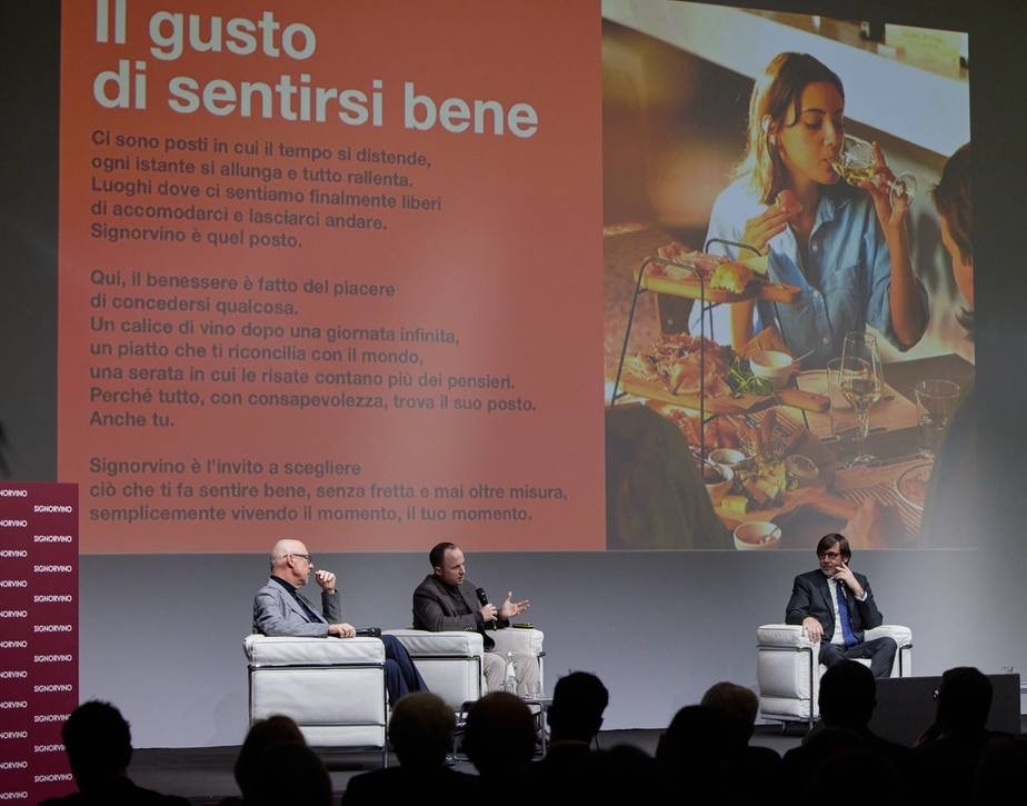 Da sinistra, Sandro Veronesi, fondatore di Oniverse, il figlio Federico, ceo di Oniwines, e Giovanni Scapagnini, docente di Nutrizione clinica all’Università del Molise.
