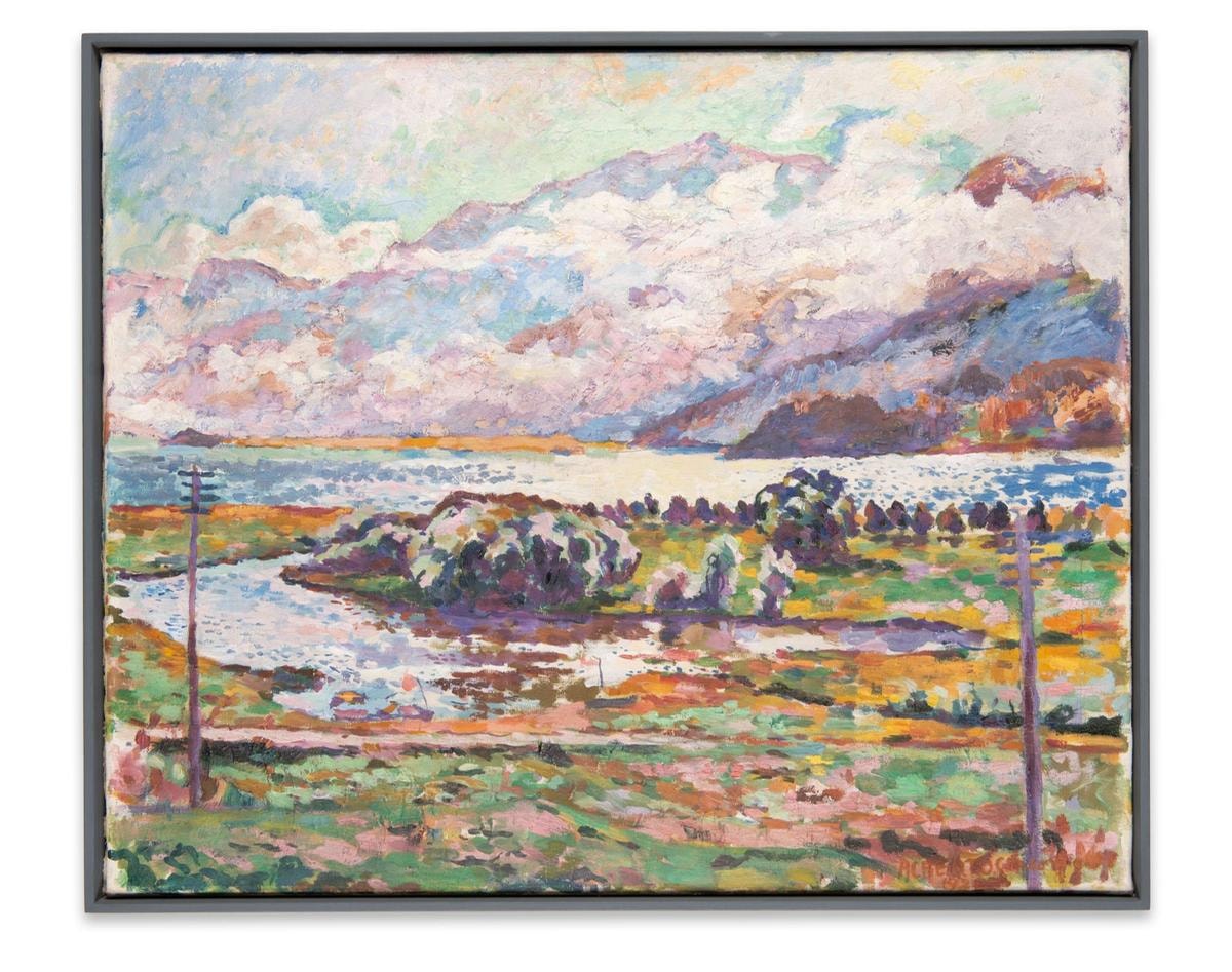 Alberto Giacometti è in mostra alla Hauser & Wirth di St. Moritz. Tra le opere dell'artista, molto amato dal pubblico americano, Silsersee (Lake Sils) 1921-1922.
