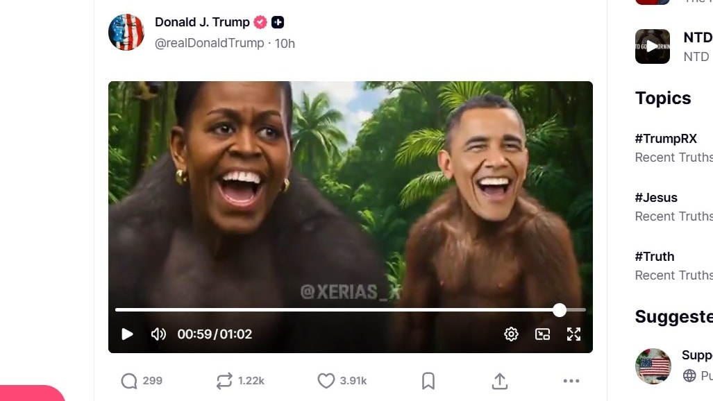 Il post di Donald Trump poi rimosso