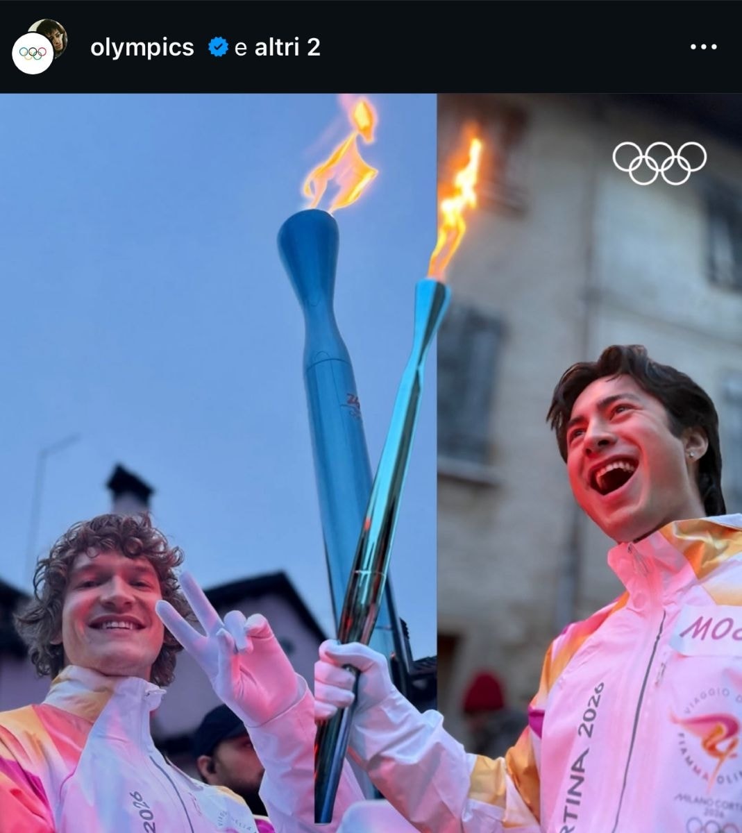 Hudson Williams e Connor Storrie scelti come tedofori olimpici nella provincia di Belluno (ph Instagram @olympics)