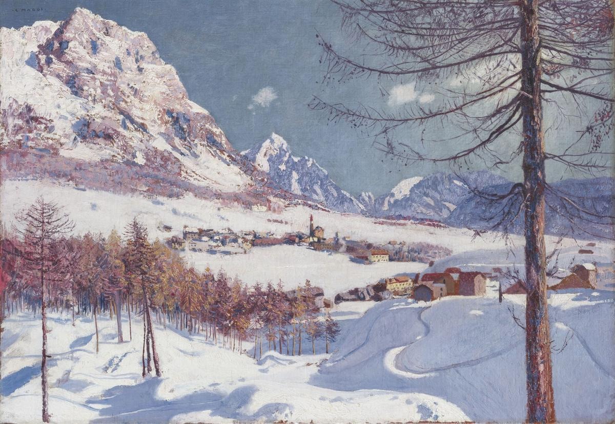 Cesare Maggi, Veduta di Cortina, 1920-1925 circa, olio su tela.