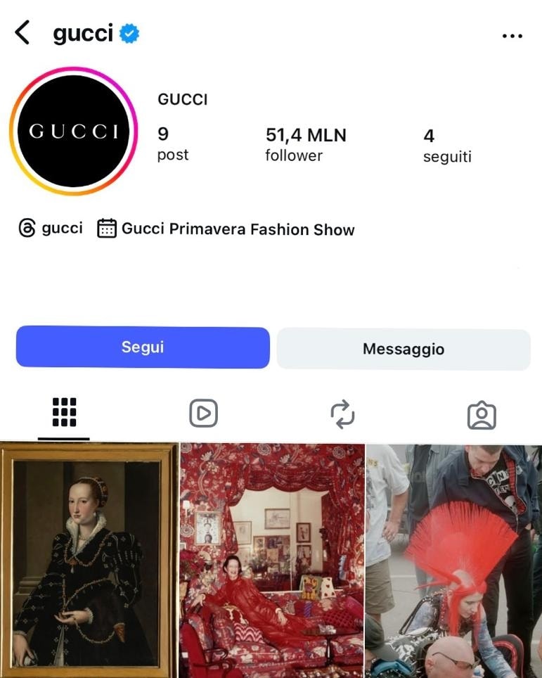 Il nuovo feed Instagram di Gucci (ph Instagram @Gucci)