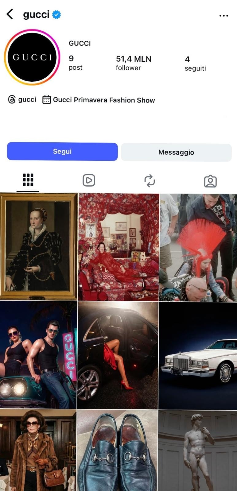 Il nuovo feed Instagram di Gucci (ph Instagram @Gucci)