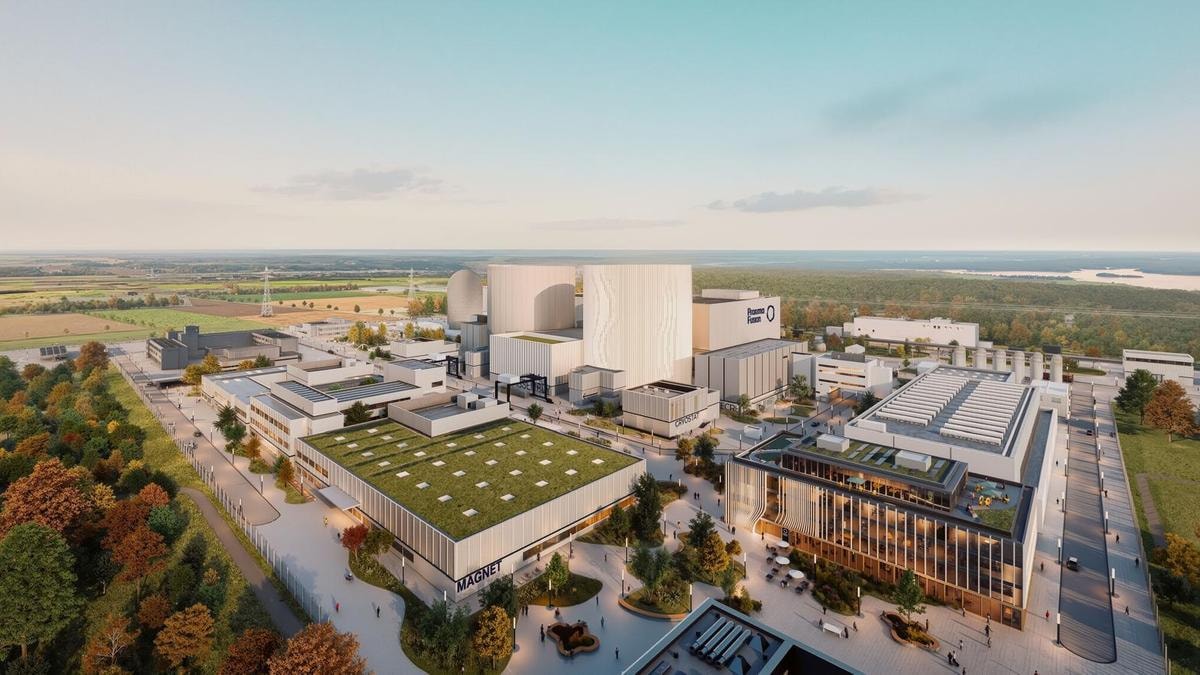Illustrazione della futura sede di Stellaris di Proxima Fusion, la prima centrale a fusione commerciale basata su Stellarator, a Gundremmingen, in Germania. Crediti: Proxima Fusion/Graft Architects