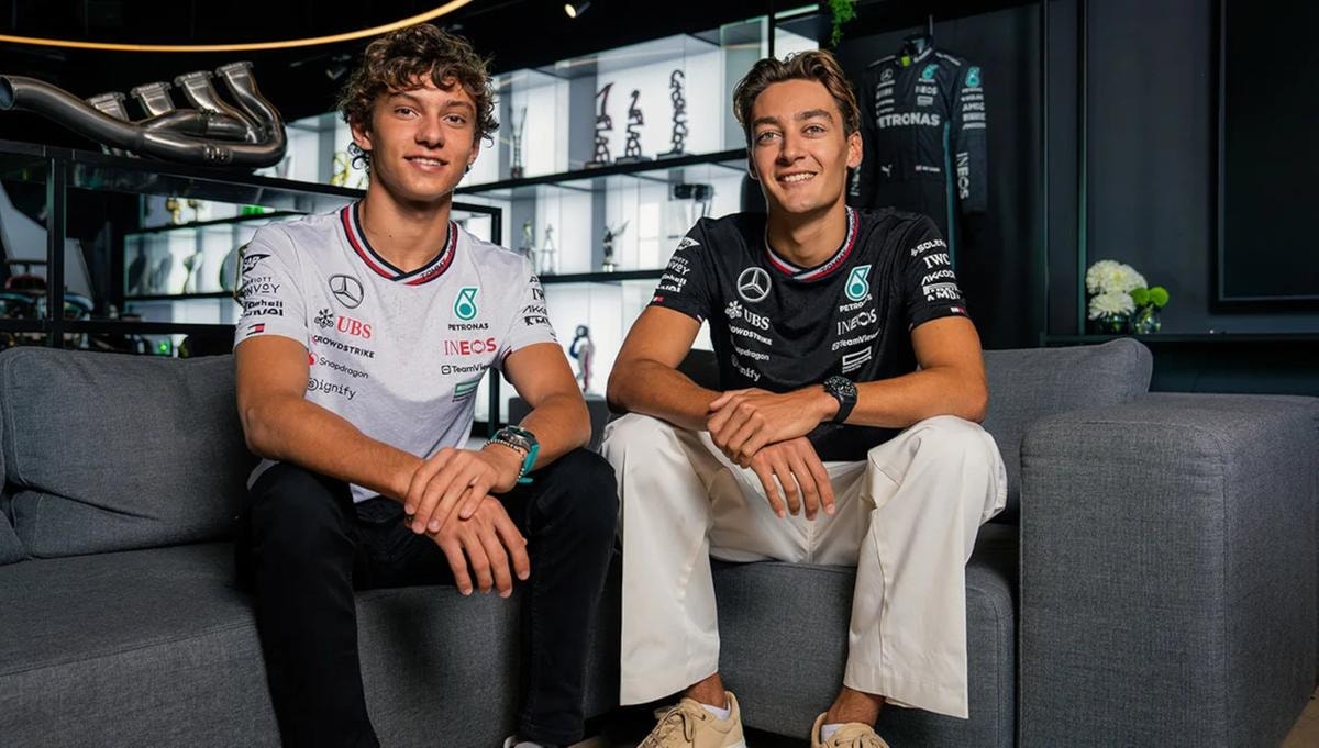 Iwc al polso dei due piloti Mercedes George-Russel e Kimi Antonelli.