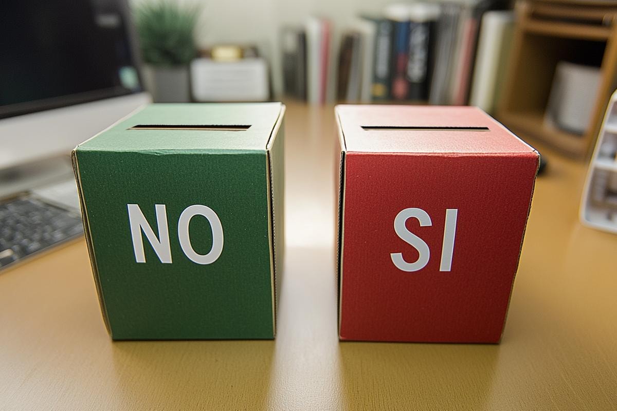 NO SI URNE URNA SCATOLE VOTAZIONI VOTO VOTI REFERENDUM GENERATE AI IA