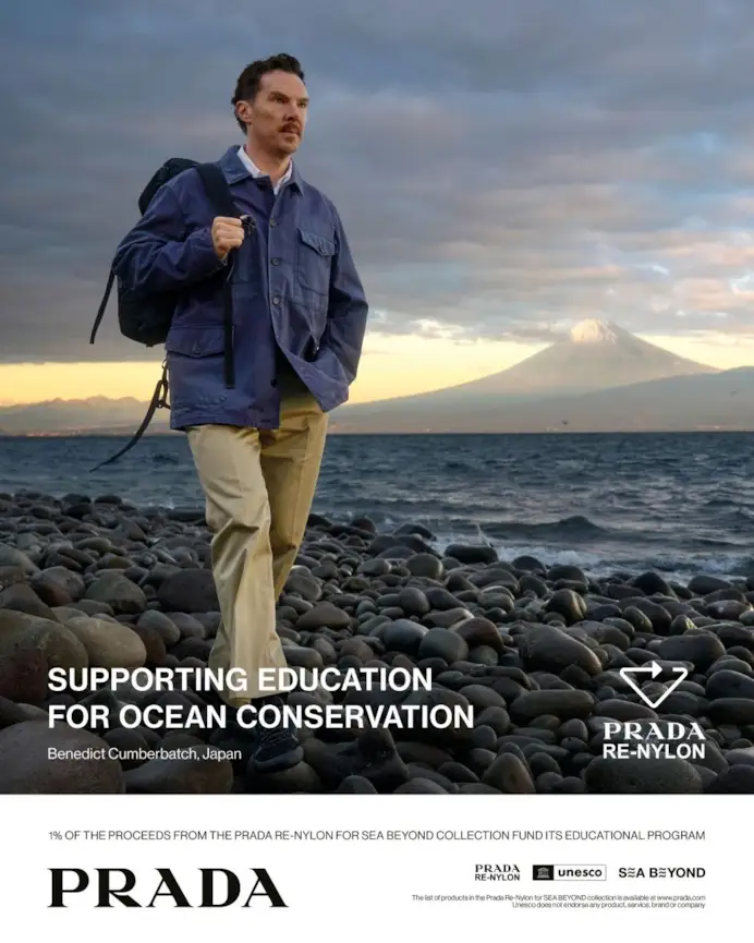 Benedict Cumberbatch nella campagna Prada Re-nylon 2026 (courtesy Prada)
