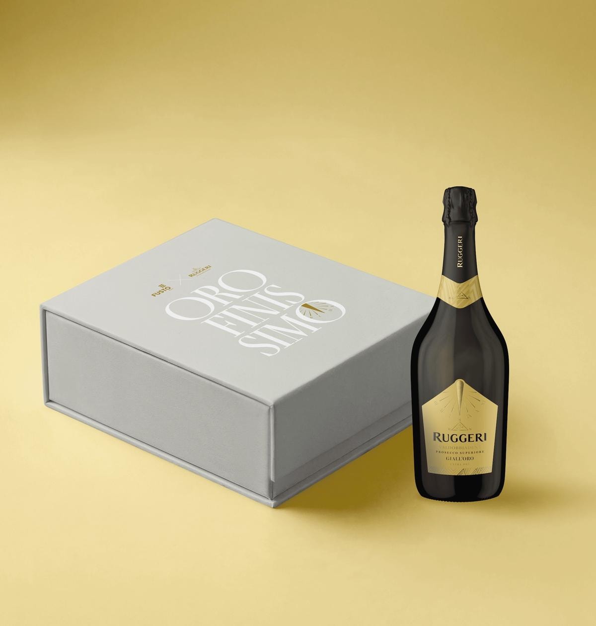 Limited edition del Prosecco Ruggeri Giall'Oro e cioccolatini del maestro pasticcere Gianluca Fusto.