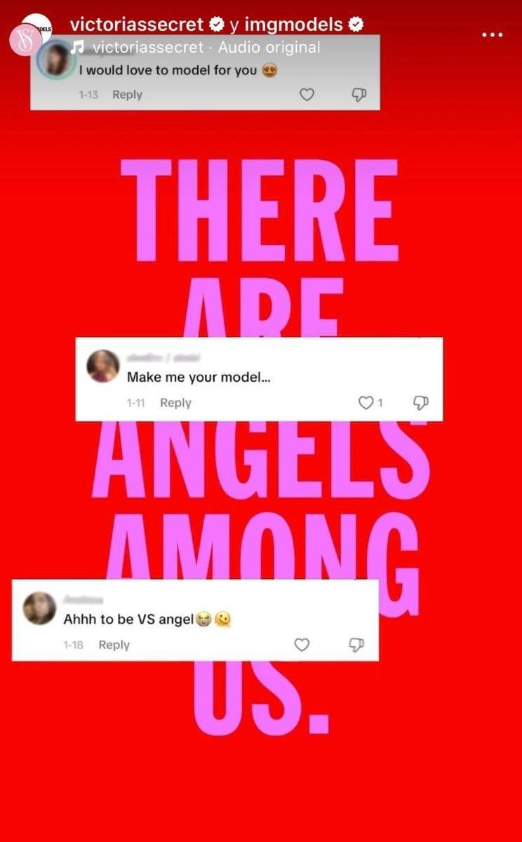 Il reel Instagram di Victoria's secret con l'annuncio del casting (ph Instagram @victoriassecret @imgmodels)