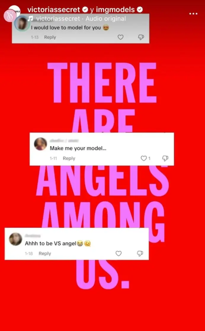 Il reel Instagram di Victoria's secret con l'annuncio del casting (ph Instagram @victoriassecret @imgmodels)