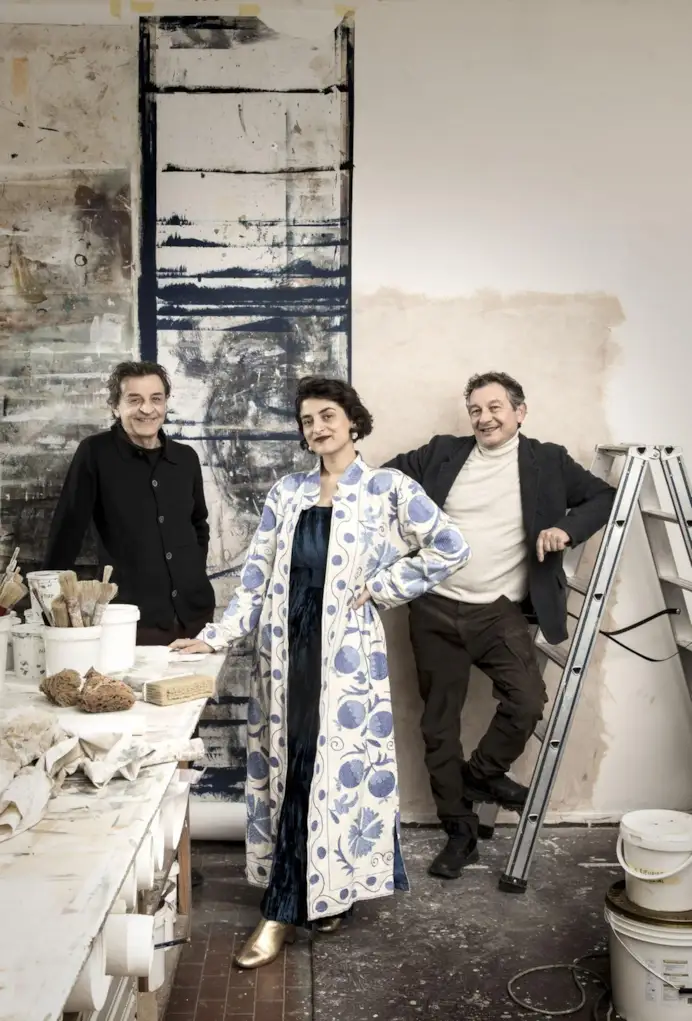 Emilio Brazzolotto e Luigi Scarabelli, del marchio milanese Fabscarte, e Sara Ricciardi.