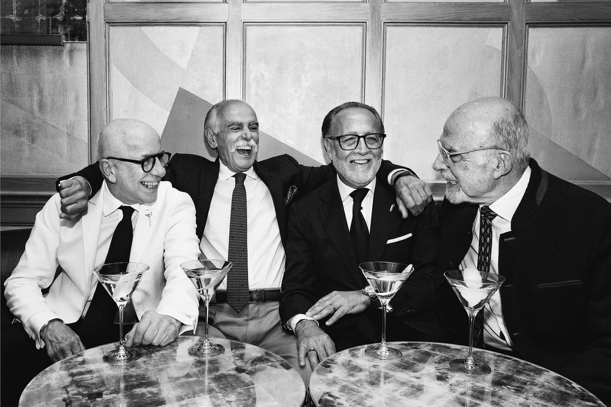Agostino Perrone, Goodfellas, da sinistra Alessandro Palazzi, Giuliano Morandini, Salvatore Calabrese, Peter Dorelli al The Connaught, Londra 2025.