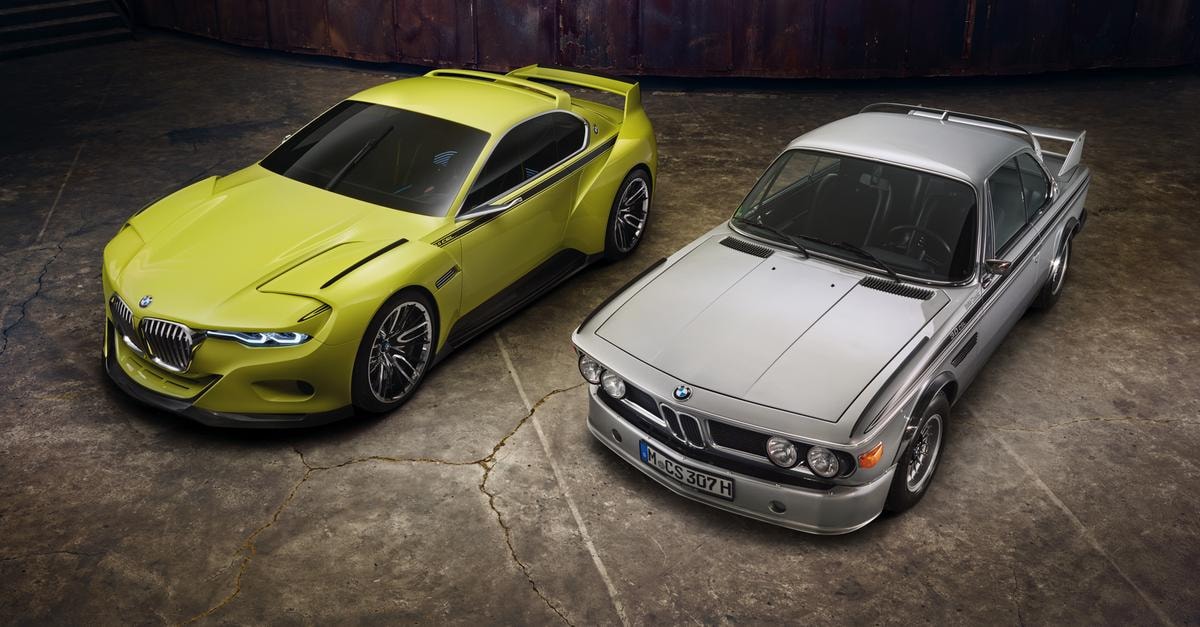 A destra: la BMW 3.0 CSL originale (E9, anni '70) — la leggendaria 