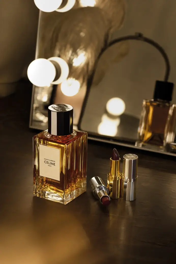 Da sinistra, eau de parfum Nightclubbing, lip balm effetto matte nel colore 07 Constance e rossetto satinato nella nuance 15 Nightclubbing, tutto di Celine beauté (ph Sonia Marin)