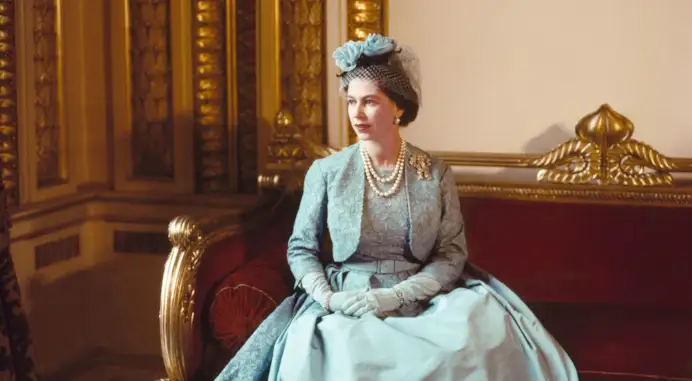 Her Majesty Queen Elizabeth II dressed for Princess Margaret's wedding in 1960;
by Sir Cecil Beaton (1904 - 80);
U.K.;
1960.
Cecil Beaton Archive.