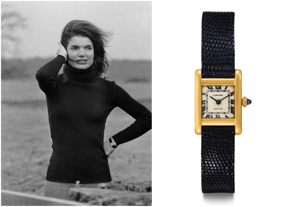 Tra gli orologi preferiti da Jacqueline Kennedy, il Cartier Tank, soprannominato poi The Jacqueline Kennedy Onassis Cartier, indossato in molte occasioni. L'orologio è stato battuto all'asta da Christie's New York il 21 giugno 2017 per la cifra di 379.500 dollari (circa 338mila euro con il cambio dell'epoca).