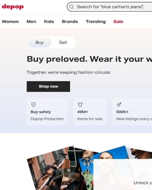Una schermata del sito di Depop (ph official website)