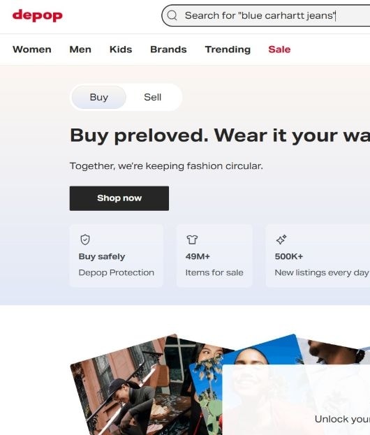Una schermata del sito di Depop (ph official website)