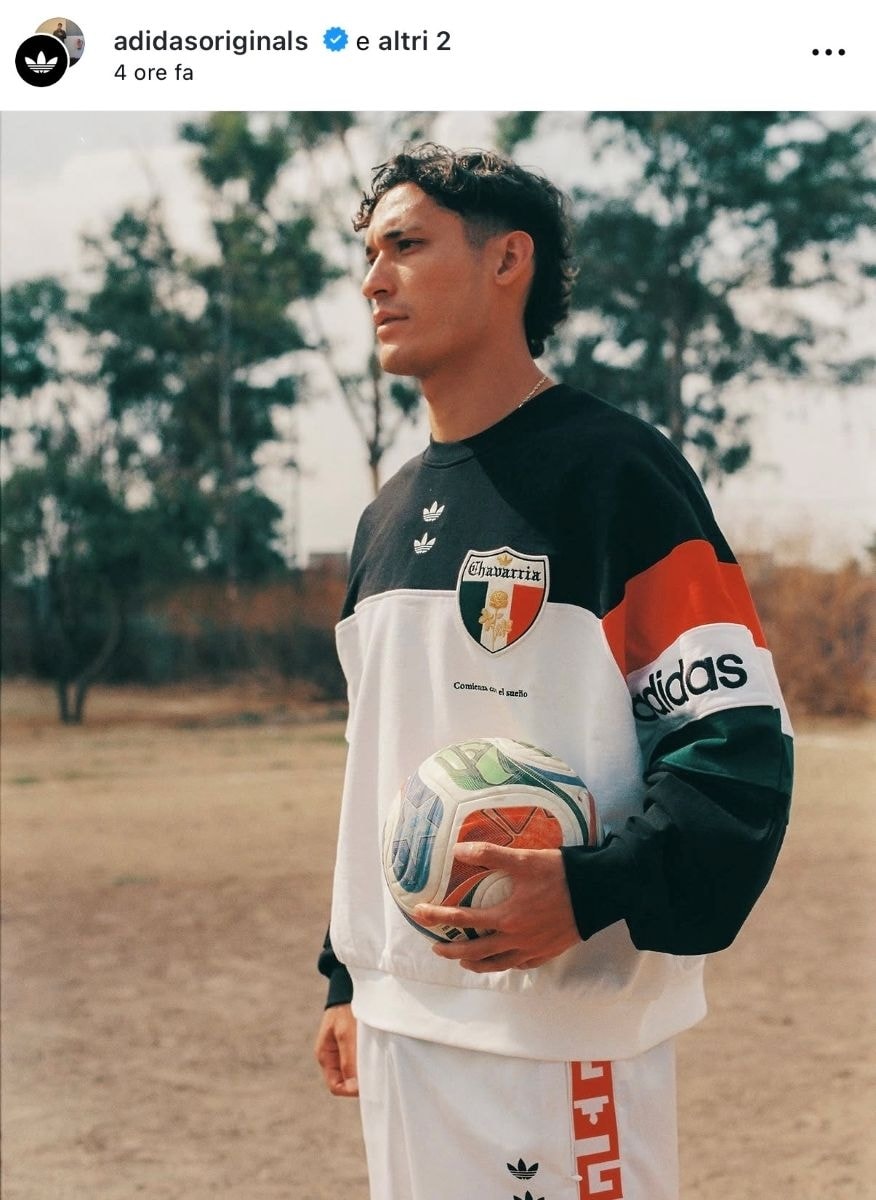 Un adv della collaborazione Adidas originals x Willy Chavarria per i Mondiali 2026 (ph Instagram @adidasoriginals @willychavarria @jeremarquez @arielcastro)