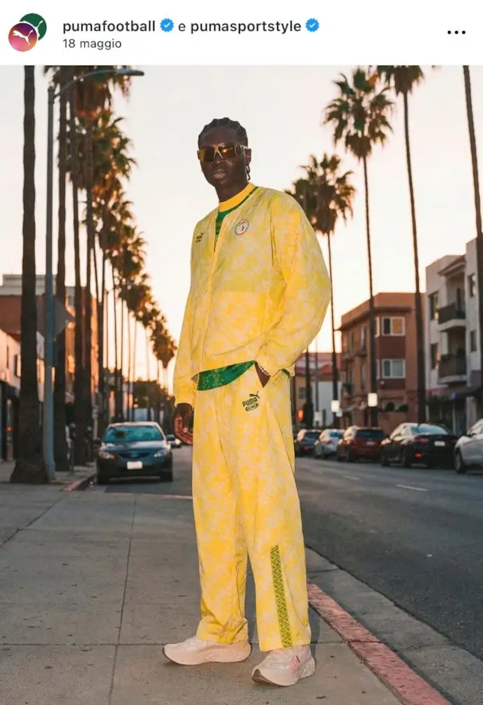 Un look della collezione Puma x Salehe Bembury (ph Instagram @pumafootball @pumasportstyle)
