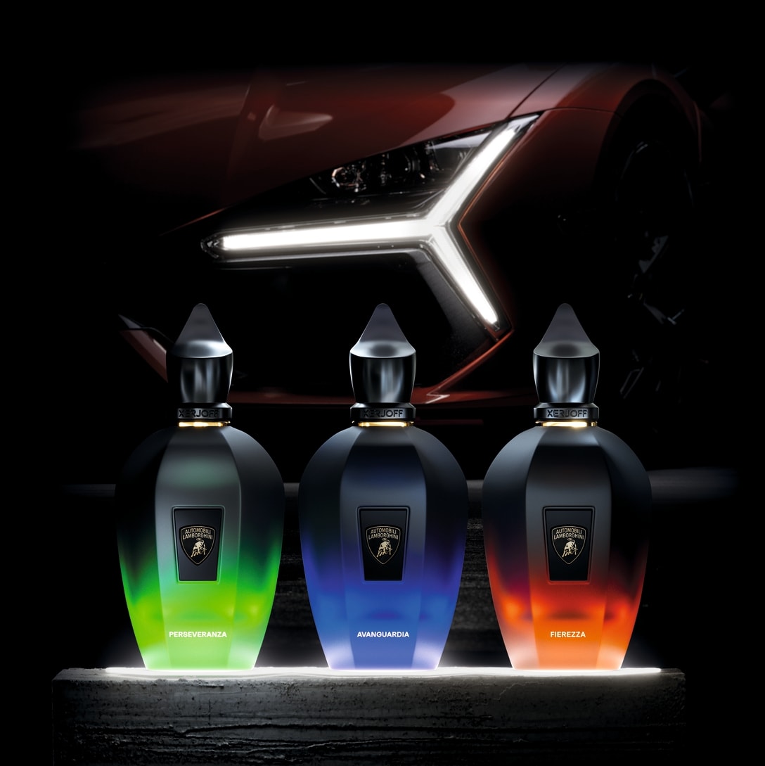 Le tre fragranze nate dalla collaborazione tra Xerjoff e Lamborghini (courtesy Xerjoff)