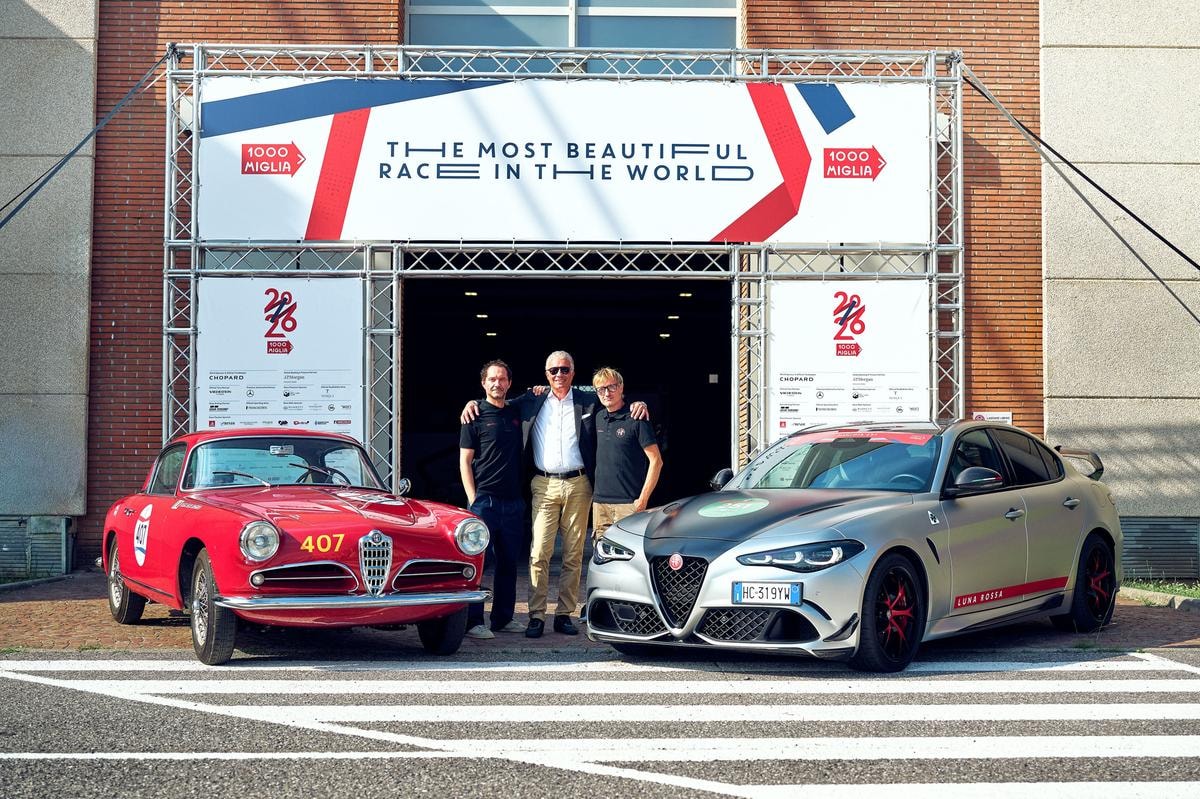 Dalla 1900 Super Sprint alla Giulia Luna Rossa: il passato e il futuro di Alfa Romeo si incontrano alla Mille Miglia