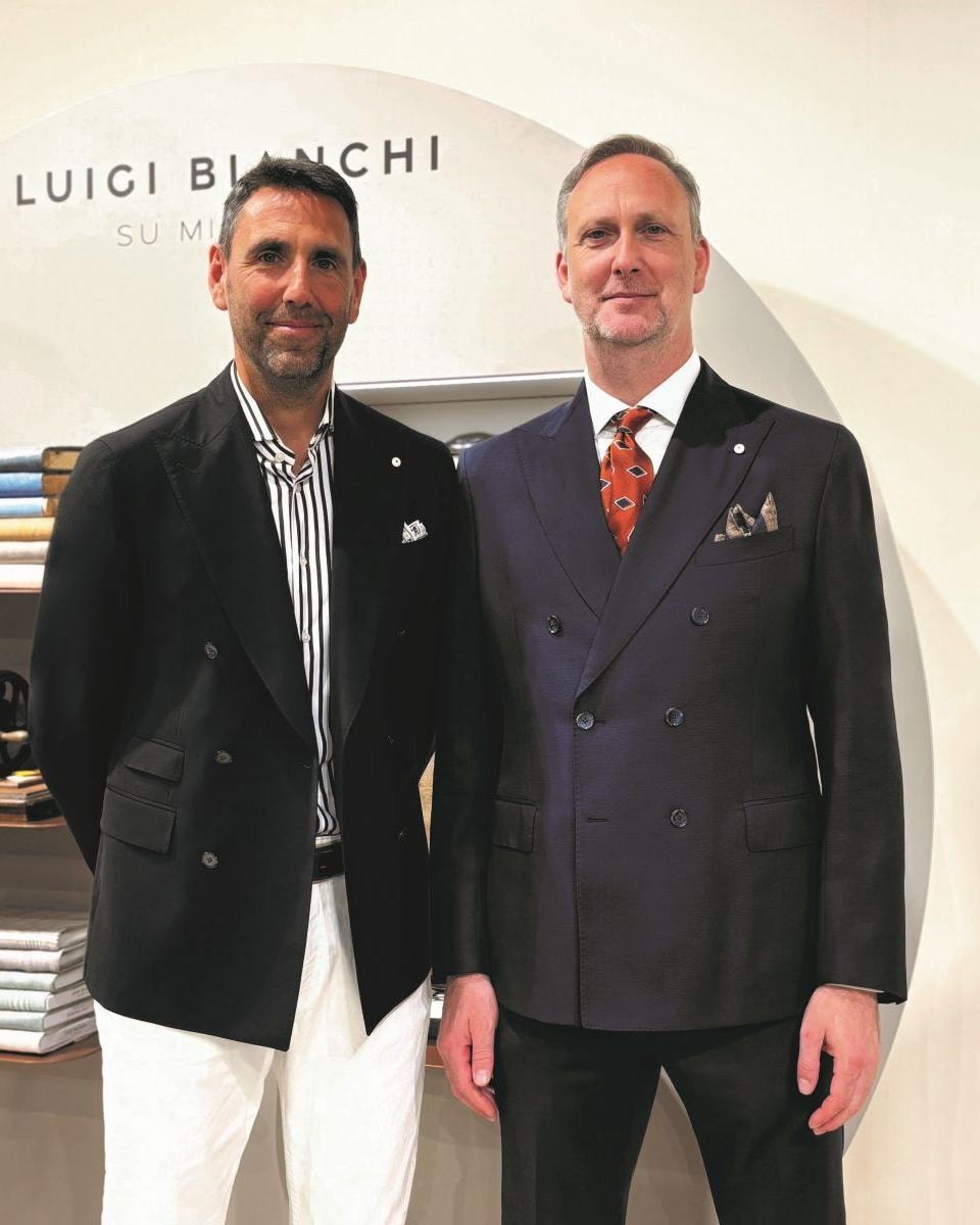 Da sinistra, Giovanni Bianchi direttore ufficio stile di Lubiam e l'ad Edgardo Bianchi (courtesy Lubiam)