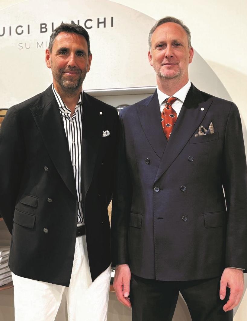 Da sinistra, Giovanni Bianchi direttore ufficio stile di Lubiam e l'ad Edgardo Bianchi (courtesy Lubiam)