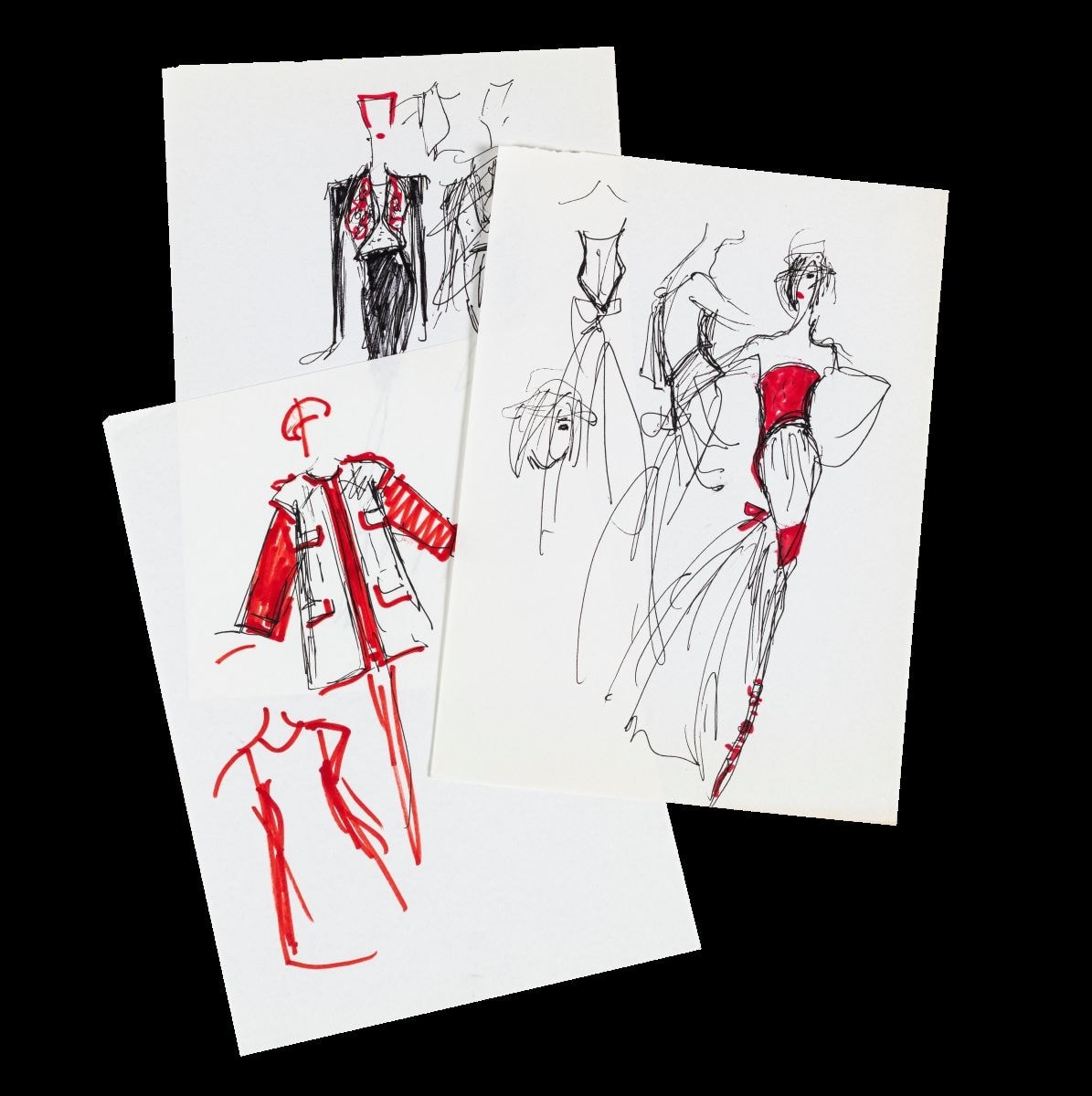 Alcuni bozzetti di Karl Lagerfeld (Eléa Lefèvre, Blok design group & art digital studio, courtesy Sotheby's)