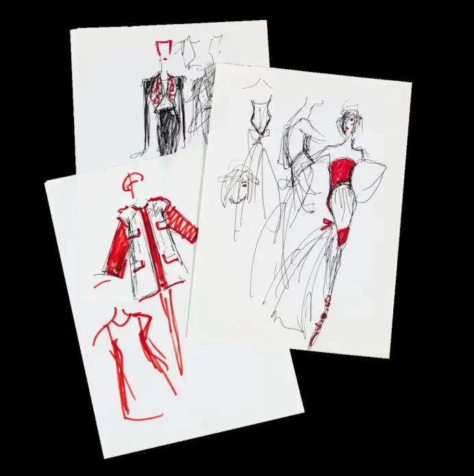 Alcuni bozzetti di Karl Lagerfeld (Eléa Lefèvre, Blok design group & art digital studio, courtesy Sotheby's)