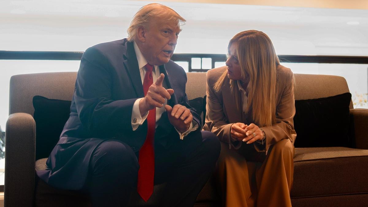 Donald Trump e Giorgia Meloni al vertice G7 di Evian