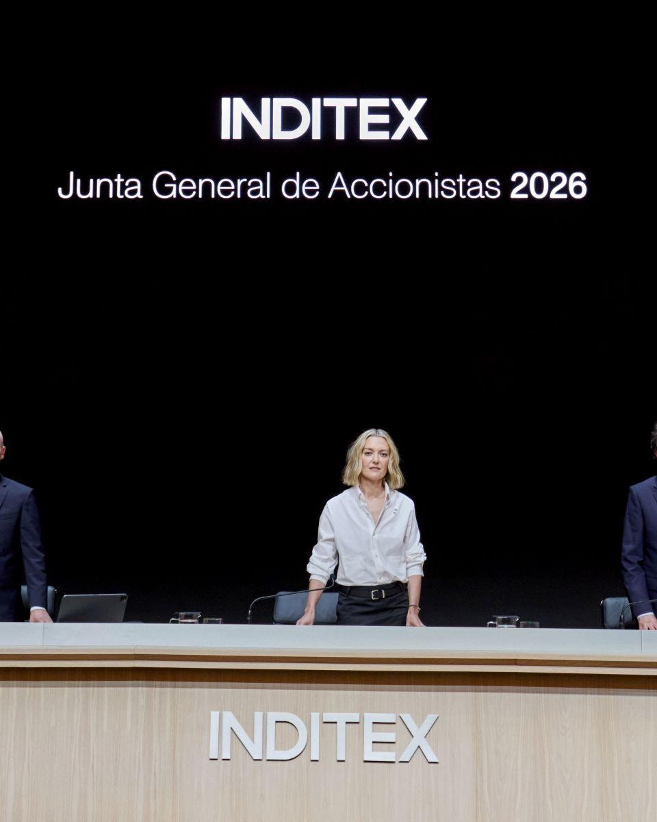 Una foto del general shareholders meeting 2026 di Inditex con al centro Marta Ortega Pérez (coutesy Inditex)