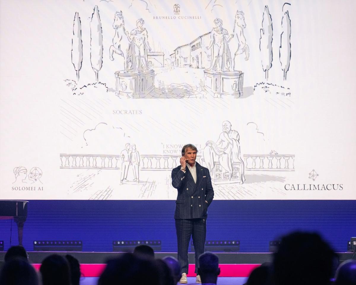 Una foto di Brunello Cucinelli alla presentazione di Callimacus (courtesy Brunello Cucinelli)