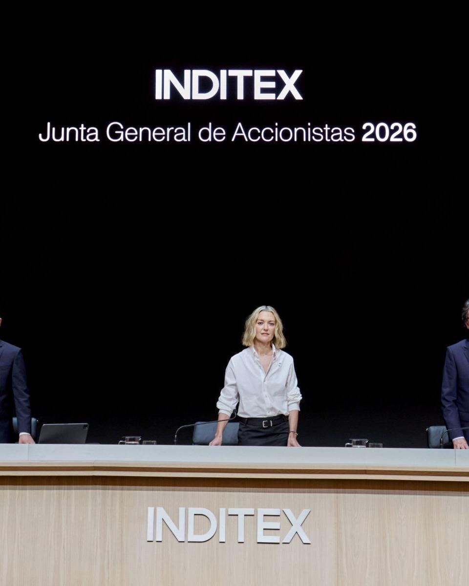 Una foto del general shareholders meeting 2026 di Inditex con al centro Marta Ortega Pérez (coutesy Inditex)