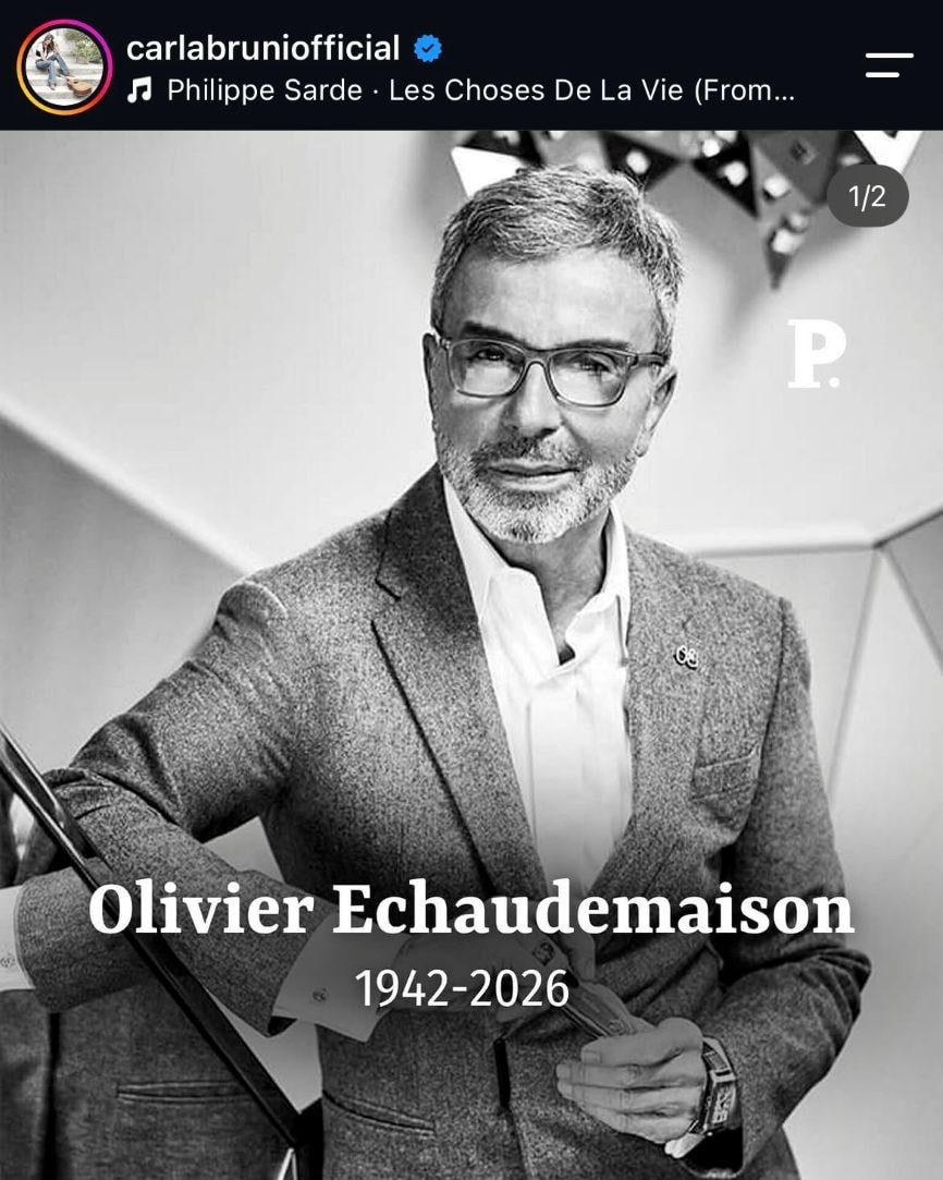 Un ritratto di Olivier Echaudemaison (ph Instagram @carlabruniofficial)