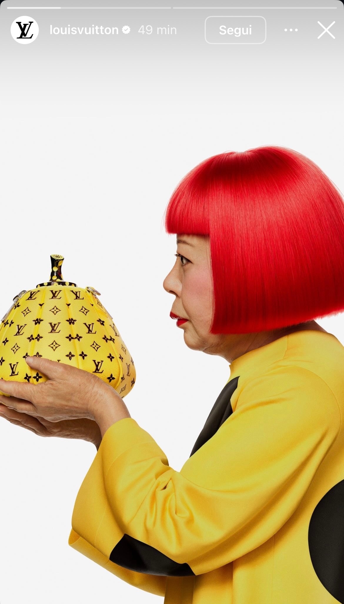 Un ritratto di Yayoi Kusama (ph Instagram @louisvuitton)